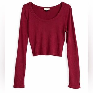 Universal Thread Long Sleeve Scoop Crop Top - Burgundy
